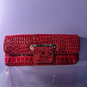 Red Crocodile Embossed Clutch